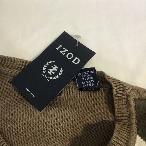 New Izod Sweater V Neck Cotton Brown - Picture 4 of 6